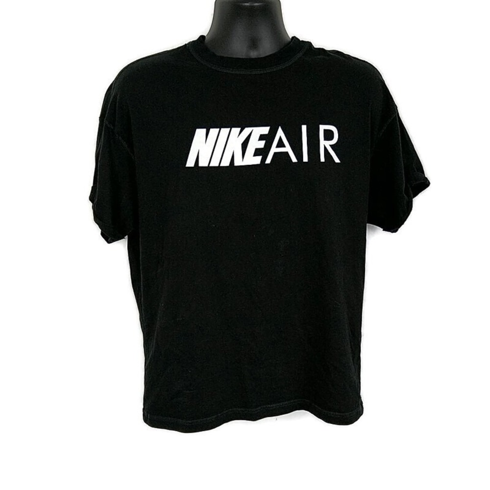 Nike Air Womens XS T Shirt Black Spellout Graphic Short Roll Cuff Slv Oversized